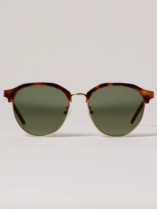 Saint Laurent SL 108 Tortoise Round Sunglasses $490 Retail, Green Lenses w/ Case